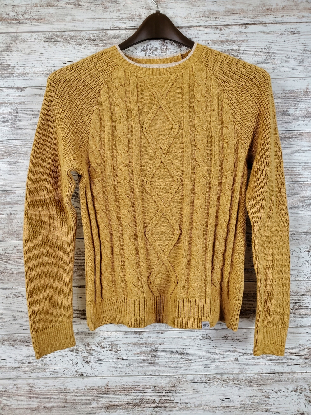 Abode Outside Waypoint Mustard Yellow Cable Knit Pullover Sweater